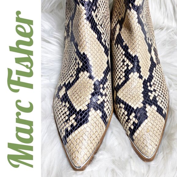 MARC FISHER YALE CHELSEA ANKLE BOOTIES NEUTRAL SNAKE PRINT LEATHER, SIZE 8.5 - Picture 4 of 11